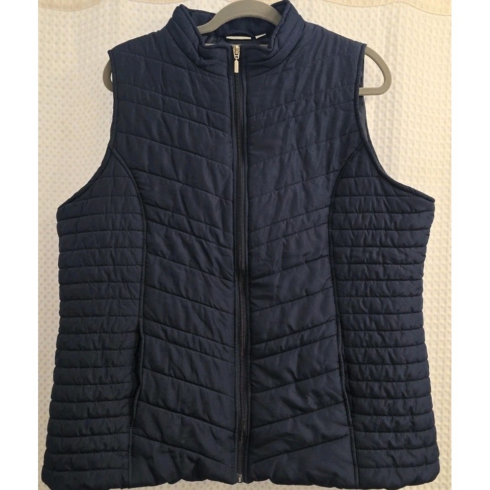 Kim Rogers Puffer Vest Women XL Blue Full Zip Quilted Lined Pocket LIghtweight